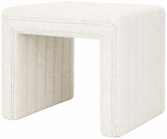 HomePop 19" Modern Channel Tufted Ottoman - Cream Boucle