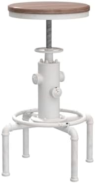 Topower Aged Antique Vintage Industrial Barstool Solid Wood Water Pipe Fire Hydrant Design Cafe Coffee Industrial Bar Stool Set of 2 Antique White