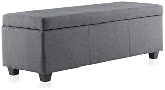 BELLEZE Storage Ottoman, 47 Inch Bench Bedroom Bench with Safety Close Hinge, Extra Long Ottoman with Storage for Living Room, Entryway, Hallway, Foot Rest, Support 300lbs - Gray