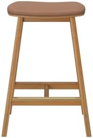 Plank+Beam Beryl Bar Stool, Upholstered, Set of 2, Pecan/Toffee
