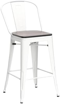 24" Metal Counter Height Bar Stools with Back Set of 4 Off-White