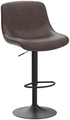 Swivel Bar Stools Set 2, Adjustable Height Suede-Like Leather Brown