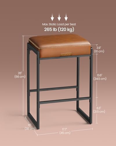 VASAGLE Bar Stools Set of 3, Counter Height, PU Leather, 26-Inch