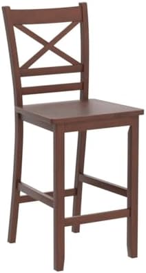 COSTWAY 25'' Wooden Counter Height Barstools Set of 2 with Slatted Backrest