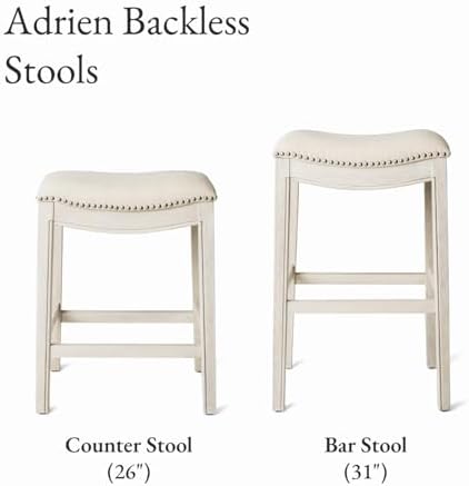 Maven Lane Adrien Backless Bar Stool, Cream, Natural Fabric, 31"