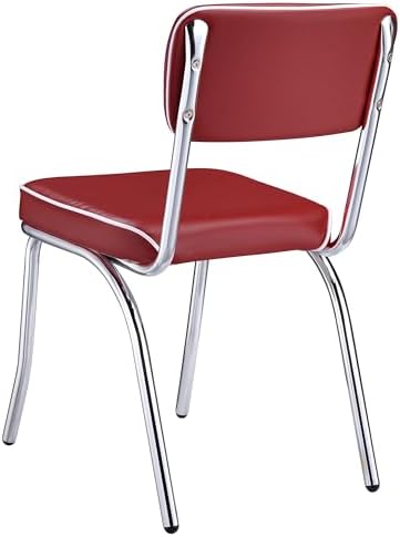 Coaster Home Furnishings Retro Set of 2 Open Back Dining Side Chairs Faux Leather Upholstered Back and Padded Seat Cushion Sturdy Steel Frame Red and Chrome 2450R