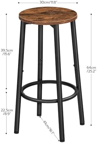 HOOBRO Bar Stools, Set of 2 Bar Chairs, Kitchen Round Height Stools with Footrest, Breakfast Bar Stools, Sturdy Steel Frame, for Dining Room, Kitchen, Party, Easy Assembly, Rustic Brown BF03BY01