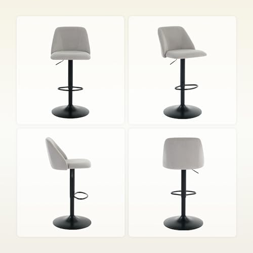 COLAMY Bar Stools Set of 4, Modern Swivel Bar Chairs, Adjustable Upholstered Barstools Counter Height with Full Backrest for Bar, Dining Room, Kitchen Island, Grey