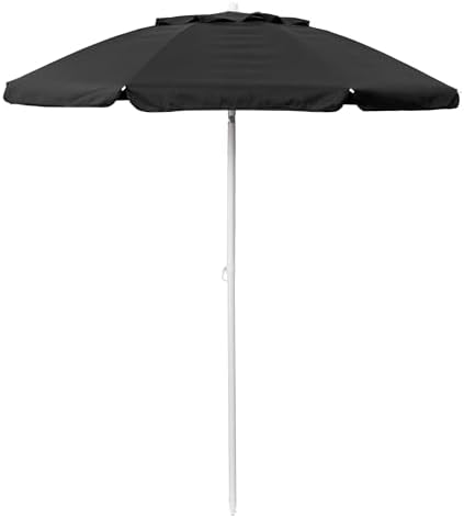 PICNIC TIME 5.5 Ft Portable Beach Umbrella, Lightweight UV Protection Sunshade with Tilt Pole & Carry Bag, Outdoor Canopy Umbrella for Beach, Sand, Pool, Patio, Camping, Travel, or Backyard Shade, (Black)