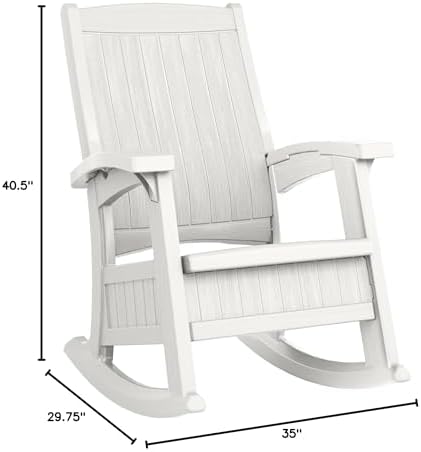 Suncast Outdoor Patio Rocking Chair with 7 Gal. of Under-Seat Storage, Stylish Faux Wood Outdoor Rocker for Patios, Ice Cube
