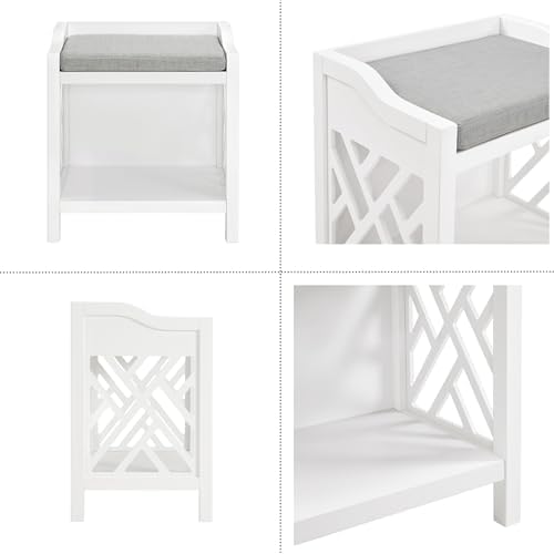 Alaterre Furniture Coventry Bench Stool with Cushion - Pine Wood Bench for Entryway or Bathroom Storage - Use as Shoe Rack, Vanity Chair and More (White)