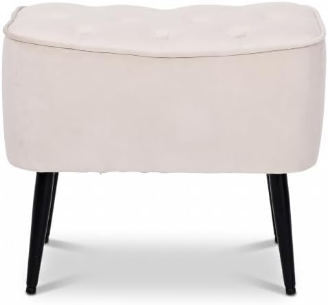 BIRDROCK HOME Tufted Curve Ottoman Velvet Foot Stool - Modern Upholstered Padded Footrest for Living Room or Bedroom - Small Cushioned Accent Chair for Couch, Sofa, or Extra Seating (Tan)