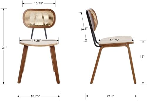 Ya-Home Mid-Century Dining Chairs Set of 2, PU Leather Kitchen Chairs with Rattan Backrest Wooden Legs Armless Design for Dining Room Living Room, Beige