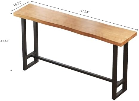 47in Solid Wood Live Edge Bar Table - Bar Height Pub Table with Built-in Footrest, Solid Wood Top & Sturdy Metal Legs for Kitchen, Dining & Bistro Spaces