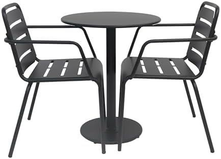 Christopher Knight Home Jodi Outdoor Bistro Set, 3-Piece Bistro Table and Chairs Set of 2, Patio Furniture Set with Iron Frame, Patio Conversation Set for Poolside/Garden Cafeteria, Matte Black