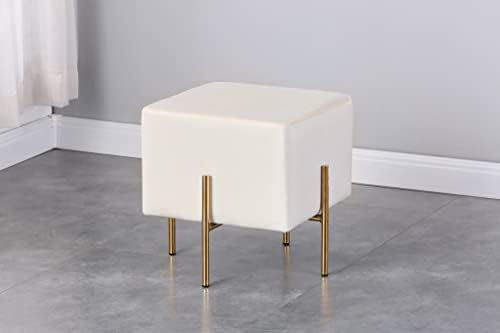 Kirpi Cream Velvet Foot Stool Set of 2, Modern Vanity Ottoman Stools with Gold Legs, Cube Accent Foot Rest for Living Room Bedroom Makeup Vanity (Cream)