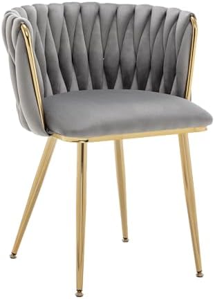 Grey Velvet Dining Chairs Set of 4, Modern Upholstered Dining Room Chairs with Gold Metal Legs, Luxury Barrel Dining Chairs for Kitchen, Living Room, Restaurant