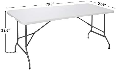 SUPER DEAL 6FT Folding Table for Indoor Outdoor, Portable Heavy Duty Fold-in-Half Plastic Dining Picnic Party Camping Table with Carrying Handle