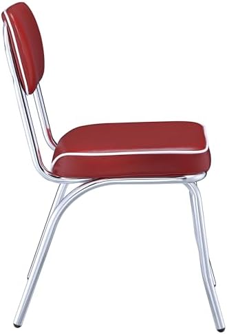 Coaster Home Furnishings Retro Set of 2 Open Back Dining Side Chairs Faux Leather Upholstered Back and Padded Seat Cushion Sturdy Steel Frame Red and Chrome 2450R