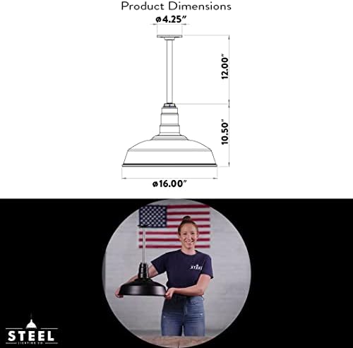 12" sloped stem barn light pendant 16" dome, front angle view