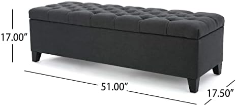Christopher Knight Home Ottilie Fabric Storage Ottoman, Dark Grey Dimensions: 17.50”D x 51.00”W x 17.00”H