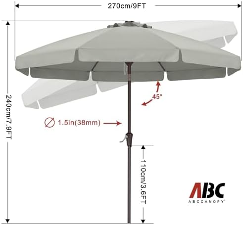 ABCCANOPY 9FT Scalloped Patio Umbrella Table Market Umbrella, Light Gray