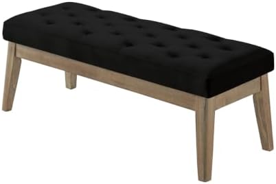 24KF Velvet Upholstered Buttons Tufted Entryway Bench with Solid Wood Leg,Bed Bench Ottoman with Padded Seat,5034-Black