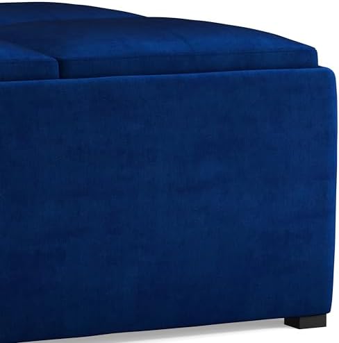 SIMPLIHOME Avalon 35" Wide Velvet Square Storage Ottoman in Blue
