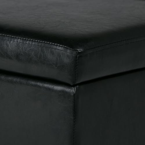 SIMPLIHOME Avalon 48" Wide Vegan Leather Ottoman in Carbon Black