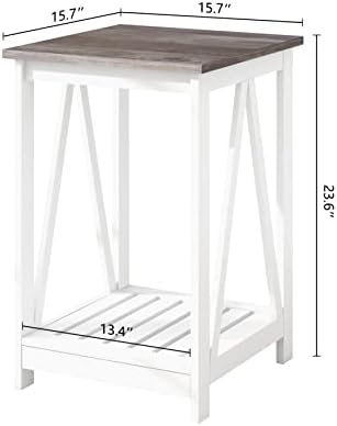 Farmhouse Coffee Table and End Table Set, Oak Grey Wooden Living Room Furniture with Slats Base, Oak Grey (2-Piece)