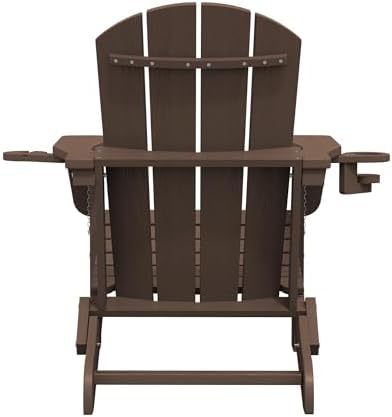 SERWALL Outdoor Adirondack Chair Set of 4 with Cup Holders,Foldable,Coffee