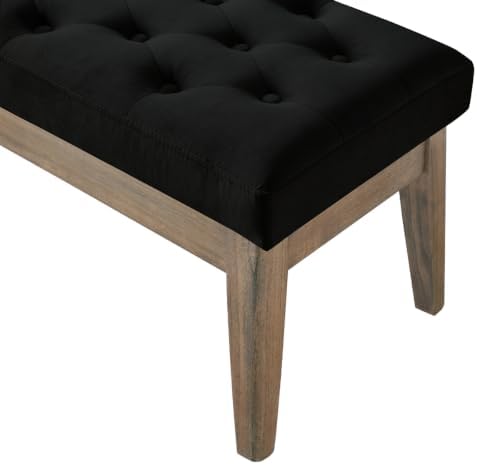 24KF Velvet Upholstered Buttons Tufted Entryway Bench with Solid Wood Leg,Bed Bench Ottoman with Padded Seat,5034-Black