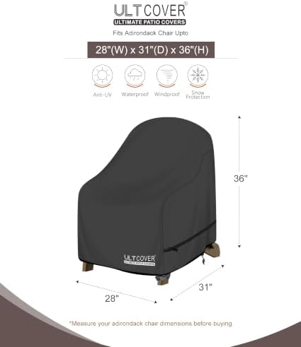 ULTCOVER Patio Adirondack Chair Cover 28W x 31D x 36H in, Black