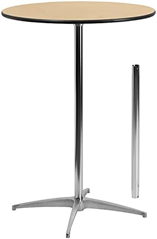 Flash Furniture Lars 30" Round Cocktail Table with 30" and 42" Columns, Adjustable Standard or Bar Height Round Table for Events or Home Use, Natural