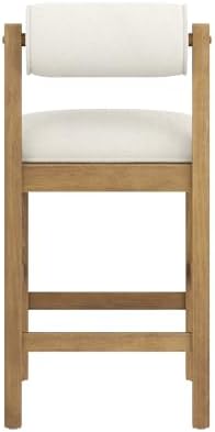 Nathan James Kimberly Modern Counter Stool with Solid Wood Legs, Boucle Upholstered Counter Height Stool with Bolster Back, Cream Boucle/Light Brown