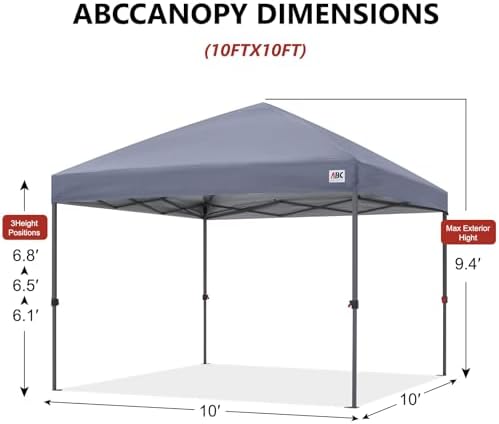 ABCCANOPY 10x10 Pop Up Canopy, Heavy Duty Weather Protection, Light Gray