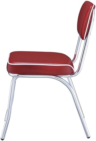 Coaster Home Furnishings Retro Set of 2 Open Back Dining Side Chairs Faux Leather Upholstered Back and Padded Seat Cushion Sturdy Steel Frame Red and Chrome 2450R