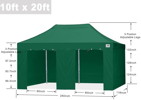 ABCCANOPY Commercial Pop Up Canopy Tent with Sidewalls 10X20,Forest Green