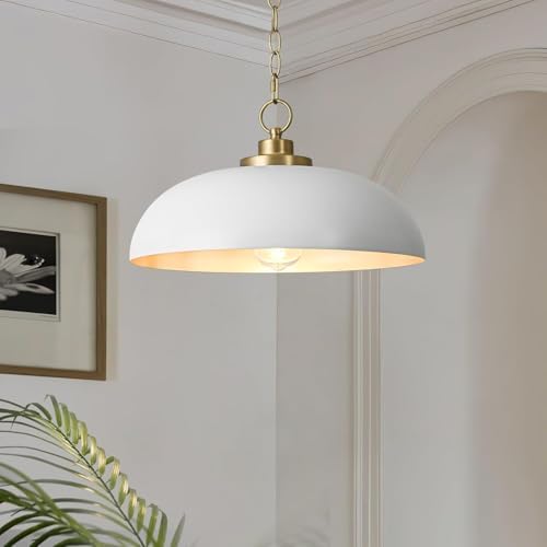Lingkai 15.7" Pendant Light Fixtures, Farmhouse Pendant Lights Kitchen Island, White Hanging Ceiling Light for Kitchen Island Dining Room