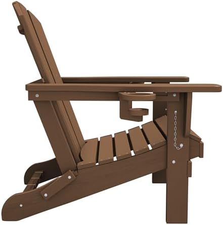 SERWALL Outdoor Adirondack Chairs with 2 Cup Holders,Foldable,Brown