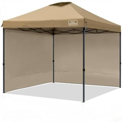 KAMPKEEPER Outdoor Pop-Up Canopy Tent with 2 Sidewalls, Khaki, 10 x 10 Ft
