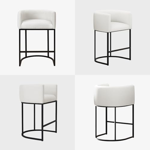 Counter Height Bar Stools Set of 2, 24 Inch Seat Height Barstools for Dining Room, Fabric Upholstered Bar Chair for Kitchen Island, Linen Counter Stools with Metal Legs, White