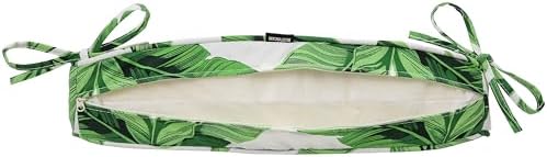 19x19x3 Inch Outdoor Square Corner Chair Cushions with Ties Set of 2, Water & Fade Resistant Thick Seat Cushion Pads for Garden Patio Dining Porch Furniture - Green Leaves White