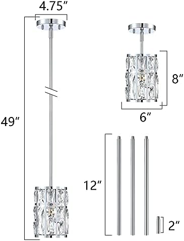 MEXO Modern Crystal Pendant Light Fixture 2-Pack Chrome Finish Hanging Lighting Crystal Chandelier for Kitchen Island
