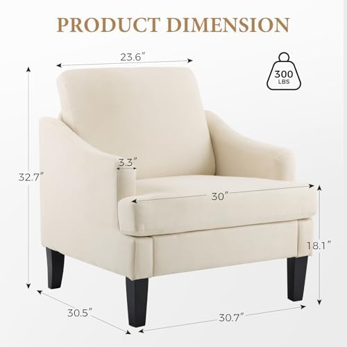 Bezseller Modern Accent Chair with Wood Legs, Beige