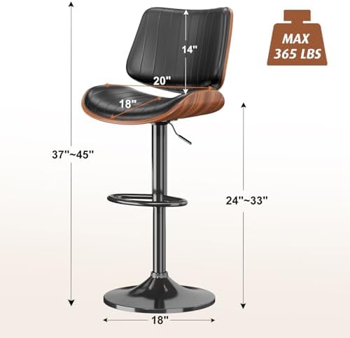Swivel Bar Stools 2PCS, Adjustable Bentwood Barstools for Kitchen Counter