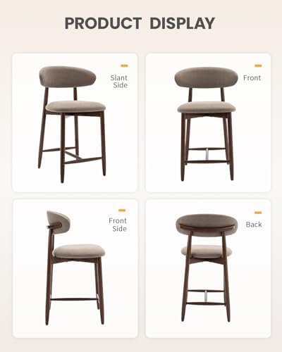 Bar Stools Set of 2, 25.6″ Counter Height Bar Stools with Wood Legs