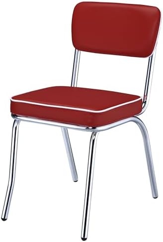 Coaster Home Furnishings Retro Set of 2 Open Back Dining Side Chairs Faux Leather Upholstered Back and Padded Seat Cushion Sturdy Steel Frame Red and Chrome 2450R