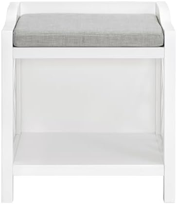 Alaterre Furniture Coventry Bench Stool with Cushion - Pine Wood Bench for Entryway or Bathroom Storage - Use as Shoe Rack, Vanity Chair and More (White)