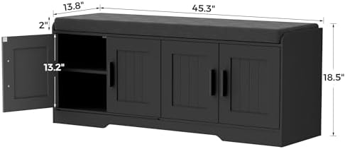 Homleke Shoe Storage Bench, 4 Doors & Thickened Padded Seat Cushion
